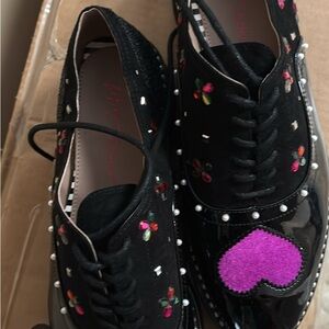 Betsey Johnson Black Embellished Oxfords